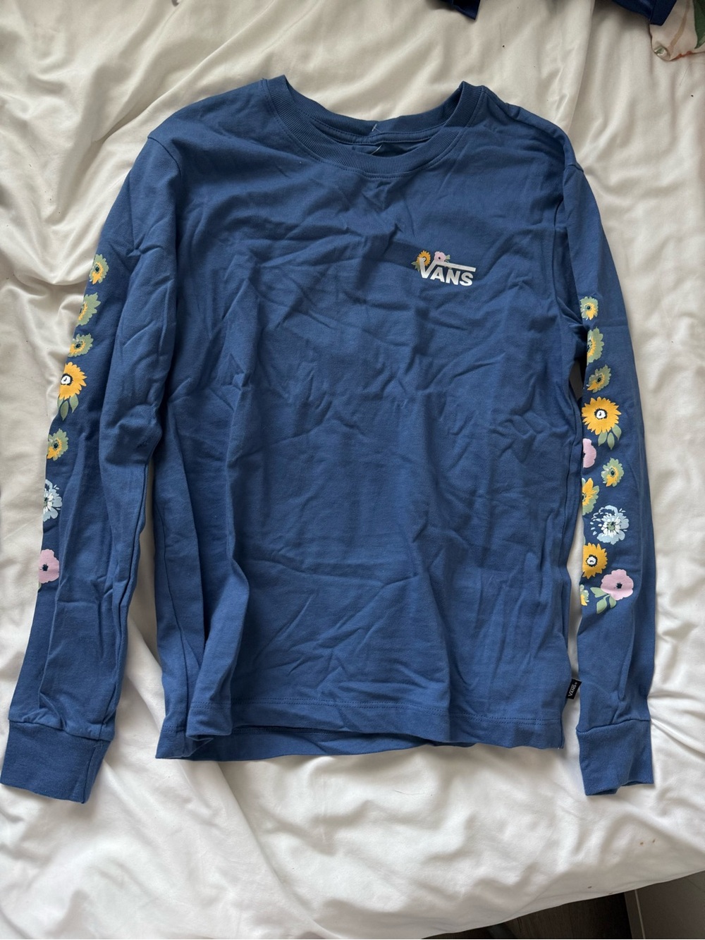 Vans Navy Blue Long Sleeve Tee with Floral Sleeve Graphics